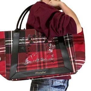 NWT Victoria's Secret Limited Edition Red Black Plaid Roses Bag Tote